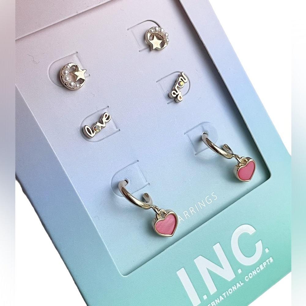 INC International Concepts Love You, Pink Heart, Star & Moon 3 Pc Earring Set - Picture 16 of 16